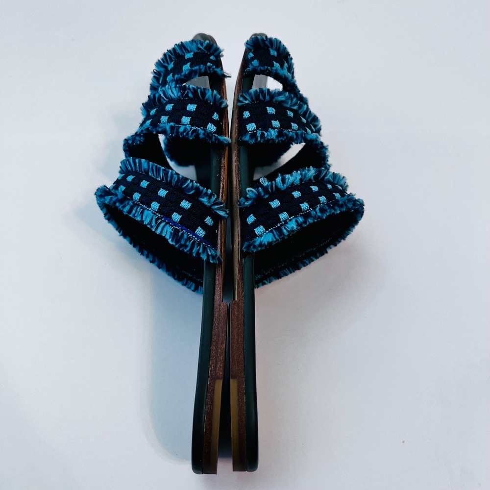 Rothy's Triple Band Slides Teal Blue‎ Fringe Women's 11 Boho Comfort - Picture 8 of 9